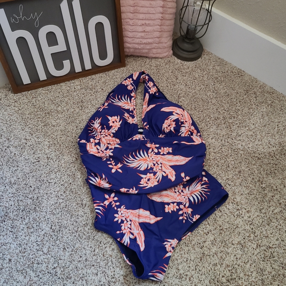 You Di An Blue & Floral Racerback Bathing Suit Size 2XL